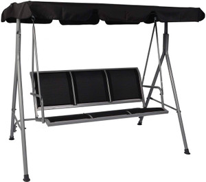 3-Person Outdoor Swing Chair Adjustable Canopy Hammock Seats, Patio Porch Garden Swing, Black 3-Person Outdoor Swing Chair Adjustable Canopy Hammock Seats, Patio Porch Garden Swing, Black