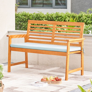Waimea Honey Slatted Eucalyptus Wood Garden Bench with Cushion Waimea Honey Slatted Eucalyptus Wood Garden Bench with Cushion