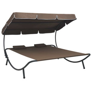 Patio Lounge Bed with Canopy and Pillows Brown Patio Lounge Bed with Canopy and Pillows Brown