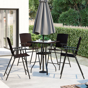 Outdoor Patio PE Wicker 5-Piece Counter Height Dining Table Set with Umbrella Hole and 4 Foldable Chairs, Brown Outdoor Patio PE Wicker 5-Piece Counter Height Dining Table Set with Umbrella Hole and 4 Foldable Chairs, Brown