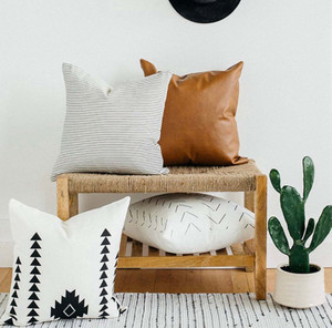 Throw Pillow Set of 4, Faux leather and cotton accent pillows Throw Pillow Set of 4, Faux leather and cotton accent pillows