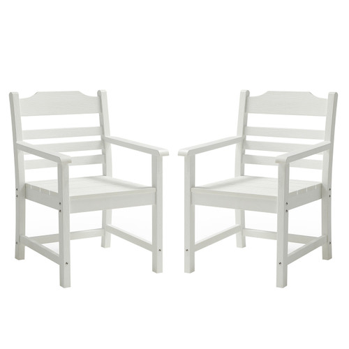 Patio Dining Chair with Armset Set of 2, Pure White with Imitation Wood Grain Wexture,HIPS Material