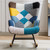 Modern Patchwork Accent Chair with Solid Wood Armrest and Feet, Mid-Century Modern Accent Sofa, Fabric Sofa Chair for Living Room Bedroom Studio, Comfy Side Armchair for Bed