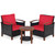 3 Pieces Patio Rattan Furniture Set with Washable Cushion and Acacia Wood Tabletop