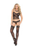 Elegant Moments Women's Black Mesh Lace Cami Top Cheeky Shorts Garters Set SM-XL