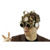 Gold Steampunk Helmet Style Adult Half Mask with Goggles Compass LED Lights-Up