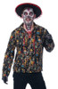 Dead Man's Party Costume Shirt Mens Adult Day of The Dead Black Skeleton MEDIUM