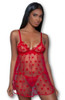 Be Wicked Velentina Slip Dress Red Mesh Heart Valentine Babydoll Women LRG 12-14