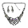 Skeleton Hands Necklace & Earrings Set with Clear Gems Gothic Jewelry