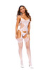 Elegant Moments Sexy White Floral Crochet Bodystocking Lingerie Women's One Size