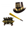 Gold Dust Black Happy New Year Party Supply Kit Top Hats Tiaras Horns For 10