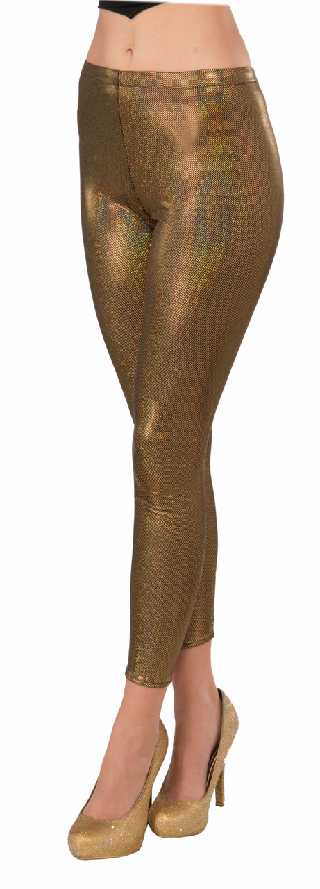 Womens Metallic Gold Futuristic Leggings Sexy Space Robot Costume