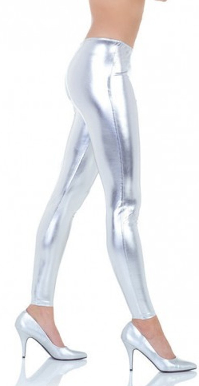 Womens Shiny Metallic Leggings Stretchy High Waist Wet Look