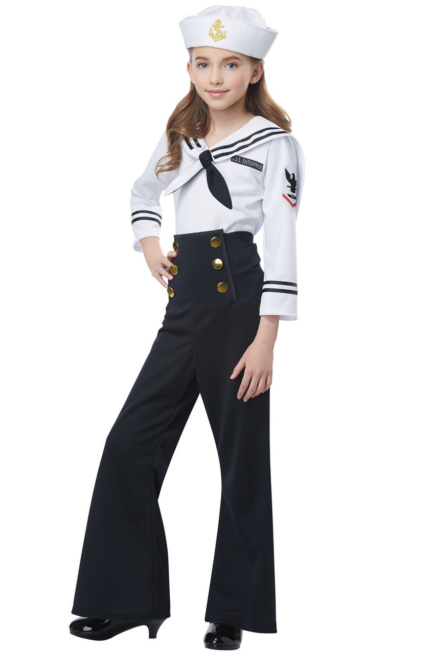 1940s Retro Vintage Navy Uniform Sailor Girls Child Costume MD-XL w  Suspenders