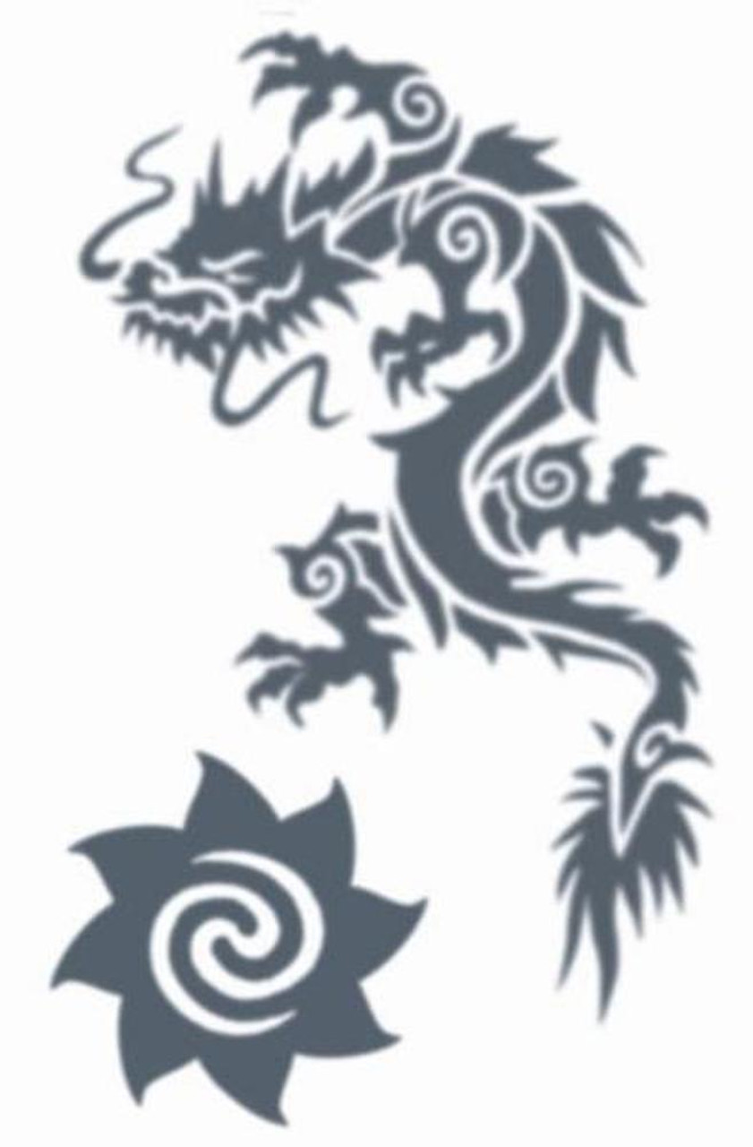 Tiny simple black tribal dragon tattoo white background vector fine lines  on Craiyon