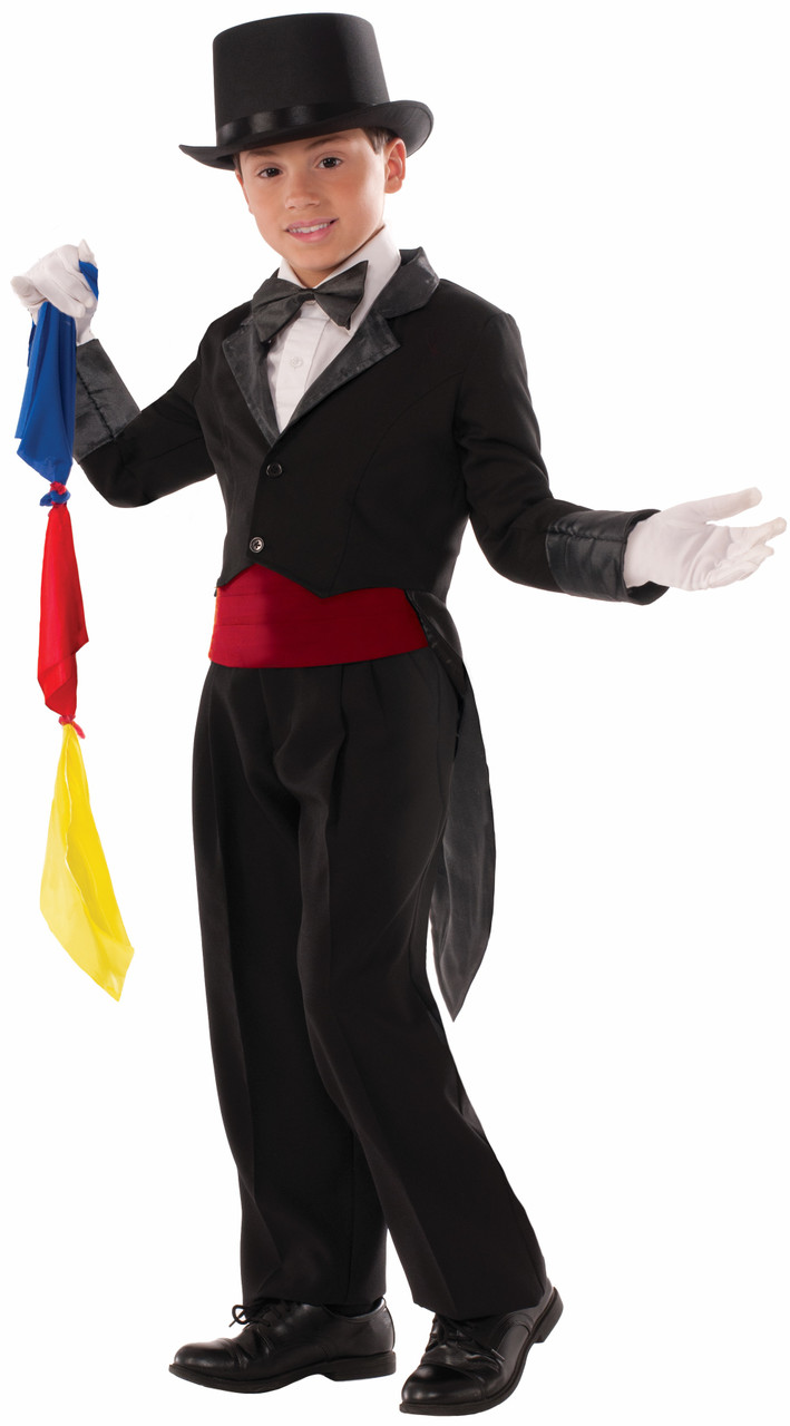 Black Magician Tailcoat Costume Jacket with Hidden Pocket Magic Scarves LG  12-14 - www.