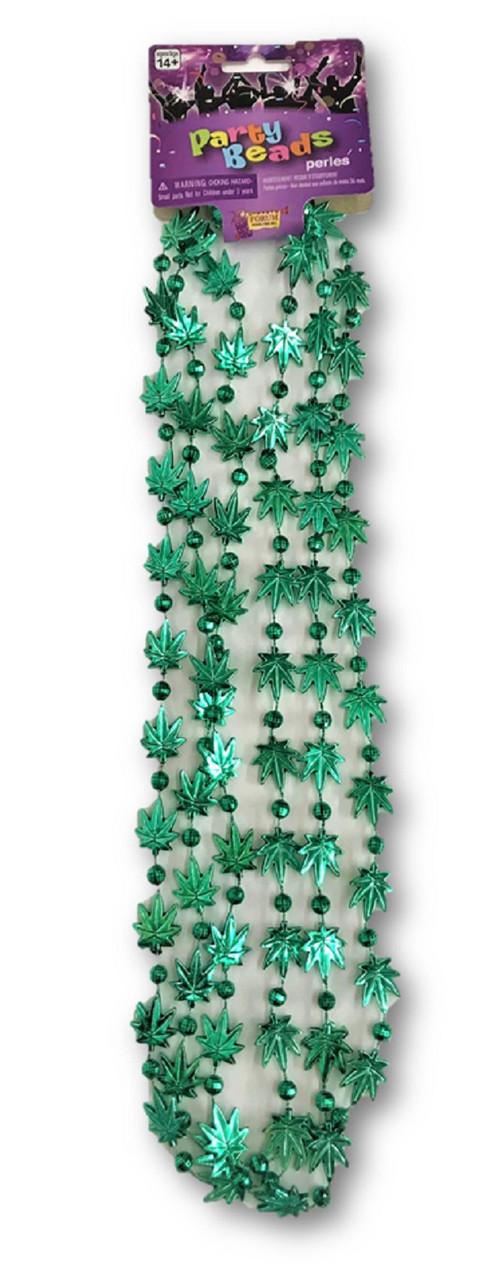 Marijuana Weed Green Pot Leaf Mardi Gras Beads Necklaces Ganja 420
