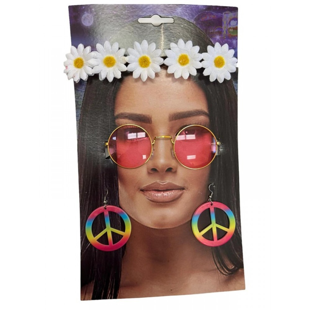 Fashion Peace Sign Necklace Earring Hippie Sun Glasses Hippie