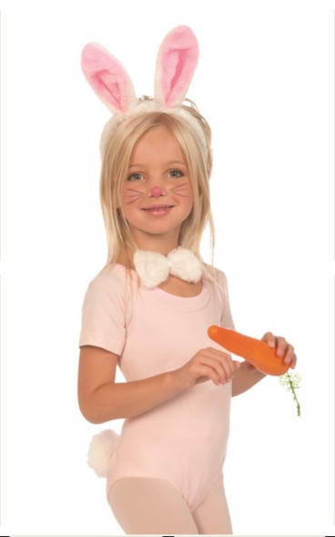 White Bunny Rabbit Disguise Kit Child Ears Headband Bow Tail Costume Accessory