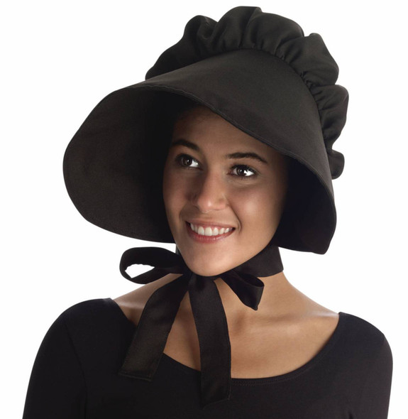 Black Pioneer Women's Bonnet Hat Wide Brim Adult Prairie Costume Accessory Amish