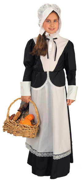 Pilgrim Girl Child Costume Fancy Dress Black White Colonial Pioneer Small 4-6