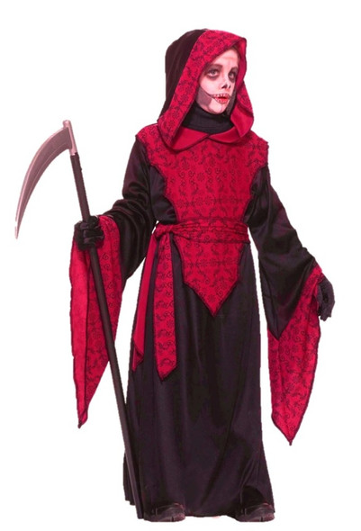 Black Horror Hooded Robe Costume Children Boys Girls  Red Vampires S M L XL