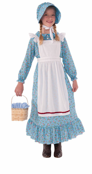 Prairie Pioneer Girl Costume Blue Dress Thanksgiving Pilgrim Little House SM-LG