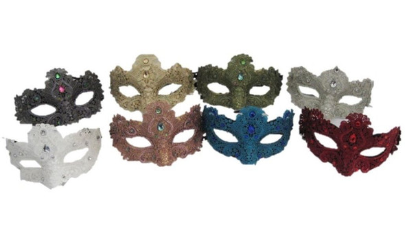 Venetian Lace Half Mask Gems Mardi Gras Women Costume Accessory Glitter Prom New