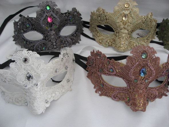 Venetian Lace Half Mask Gems Mardi Gras Women Costume Accessory Glitter Prom New