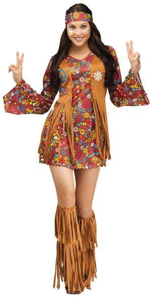 The Groovy 60's Adult Women Hippie Costume Peace & Love Flower Power