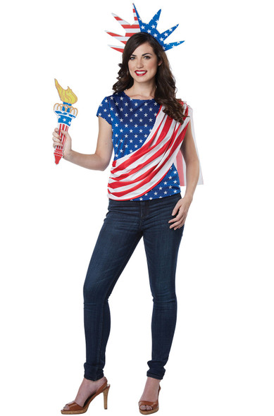 Miss Independence Adult Women's Costume Kit USA American Pride Shirt S M L XL