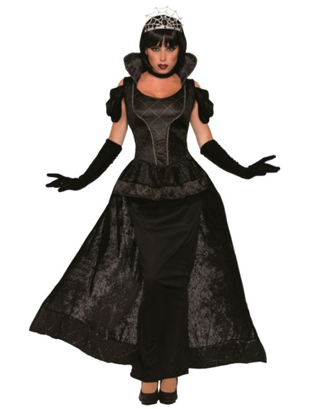 Royal Evil Dark Queen Halloween Costume Black Velvet Women's Fancy Dress Witch