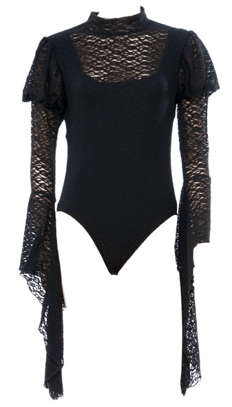 Opus Blackout Bodysuit Black Lace Long Bell Sleeves Gothic Costume Accessory O/S