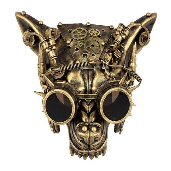 Gold Steampunk Wolf Half Mask Adult Animal Angry Dog Venetian Costume Accessory