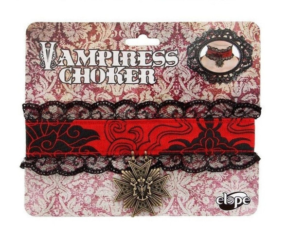 Ladies Vampiress Choker Red Black Lace Medallion Costume Accessory Adult Jewelry