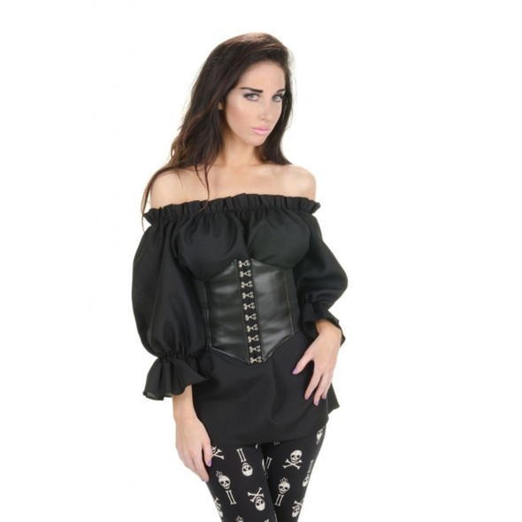 Renaissance 3/4 Sleeve Black Blouse Shirt Gypsy Peasant Adult Women's SM-XXXL