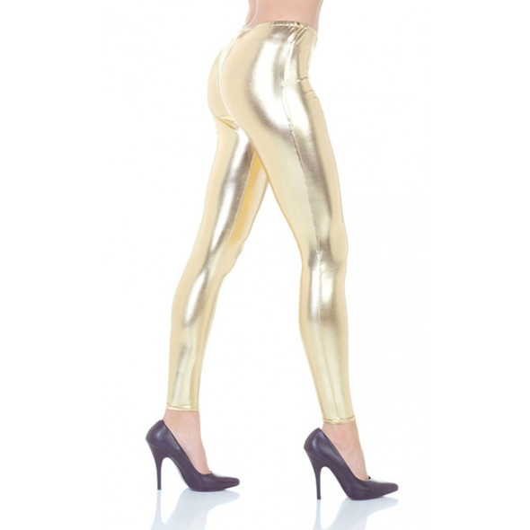 Shiny Wet Look Metallic Gold Stretch Leggings Adult Women's Costume X-Small