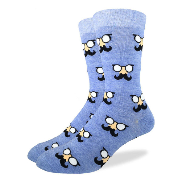 Good Luck Sock Blue Moustache Crew Socks Adult Shoe Size 7-12 Movember