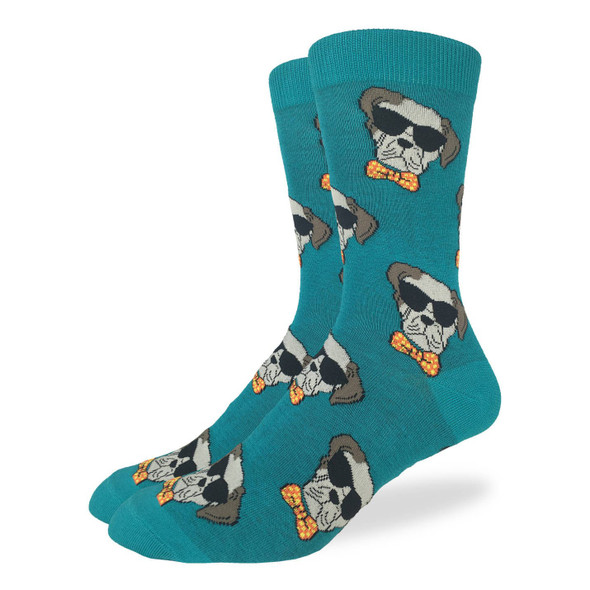 Good Luck Sock Dapper Dog Crew Socks Adult Shoe Size 7-12 Gentleman Hipster
