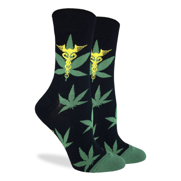 Good Luck Sock Medical Marijuana Leafs Crew Socks Adult Weed 420 Shoe Size 5-9