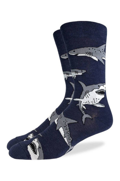 Good Luck Sock Shark Attack Crew Socks Adult Shoe Size 7-12 Killer Shark Week