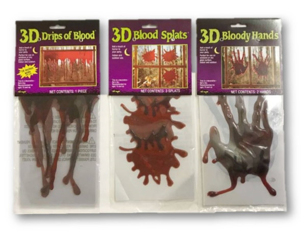 3D Bloody Red Blood Window Decor Halloween Party Decoration Hands Splats Drips