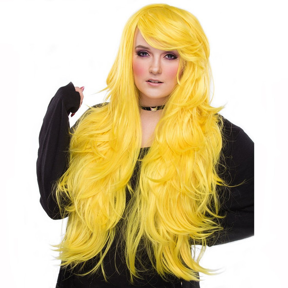 Rockstar Quality Hologram 32" Long Costume Wig Women's Yellow Mix Stylable