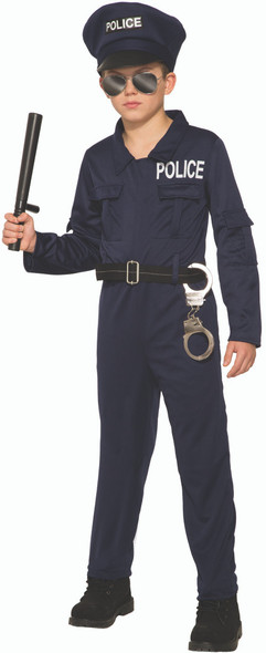 Police Officer Uniform Hat & Jumpsuit Kids Costume Law Enforcement Careers SM-LG