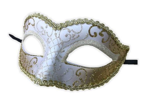 Glittery Half Mask Venetian Masquerade Swirls Costume Accessory Gold N' White A