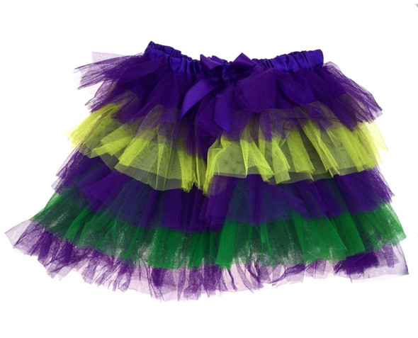 Mardi Gras Tutu Layered Skirt Womens Girls Green Purple Yellow Costume Acces. XS