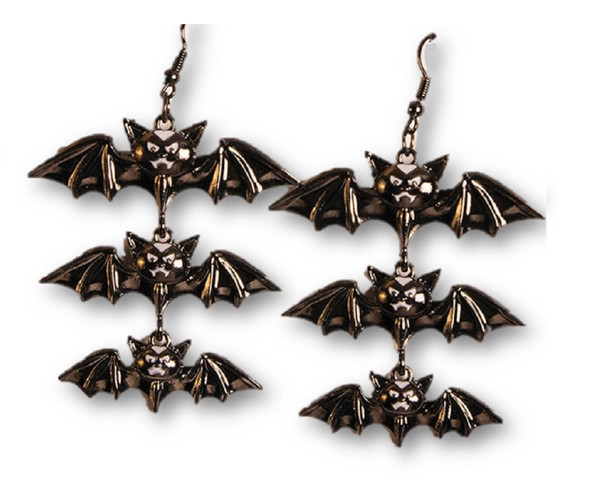 Vampiress 3 Dangling Bats Earrings Halloween Gothic Costume Jewelry Accessory