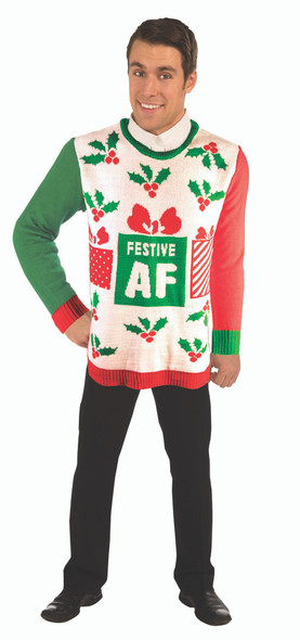 Ugly Christmas Sweater Festive AF Funny Meme Adult MD-XL Xmas Holiday Party