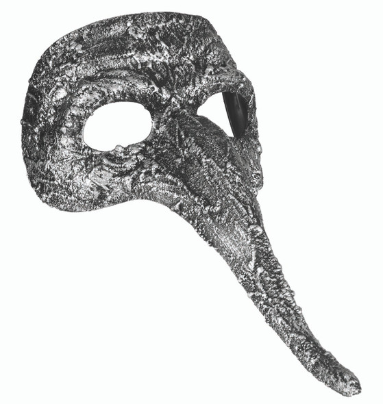 Textured Antique Silver Venetian Mask Masquerade Costume Accessory Long Nose