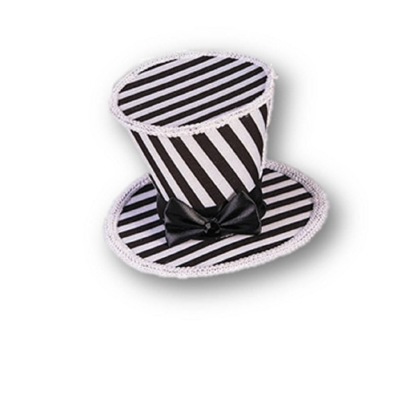 House Of Bones Mini Top Hat Goth Lolita Black & White Striped Costume Accessory